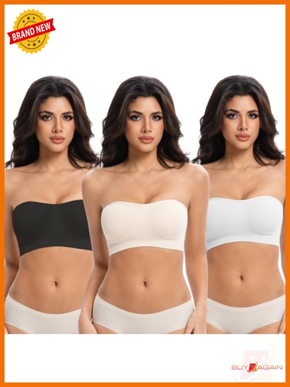 Strapless Bandeau Bra Non-Slip Seamless Padded Wireless Convertible Bralette